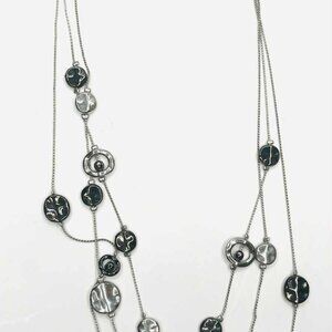 Modernist Silver Tone Disc Necklace Sculptural Metal 90s Y2K 40–49cm